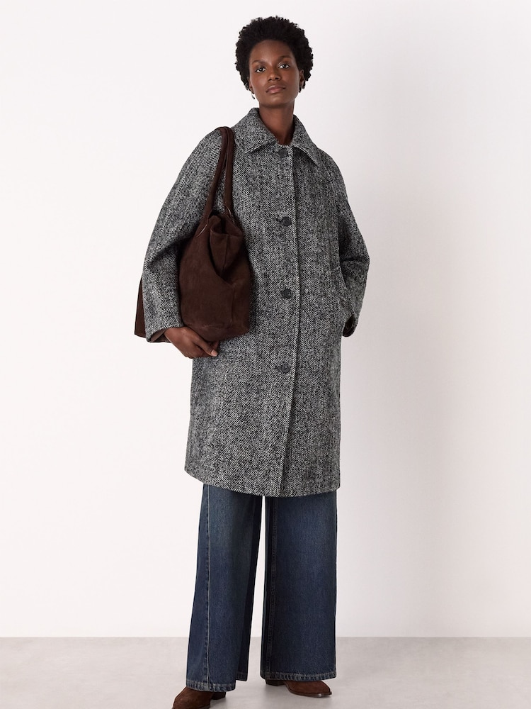 Whistles Grey Romy Herringbone Boucle Coat - Image 1 of 5