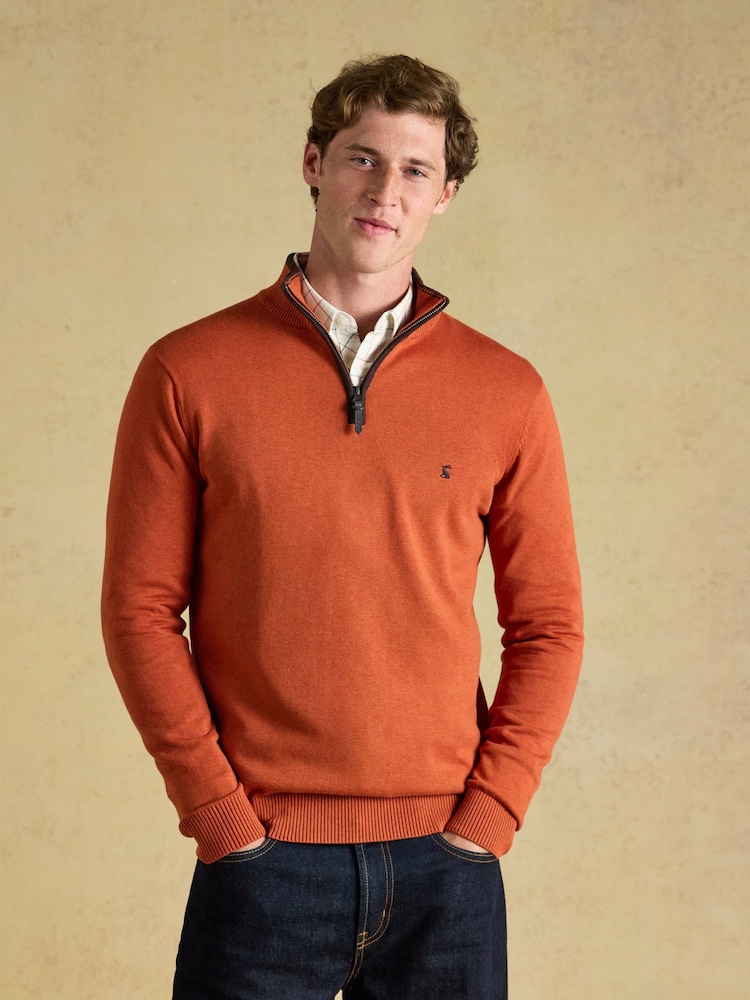 Joules Hillside Orange Quarter Zip Knitted Jumper - Image 1 of 7