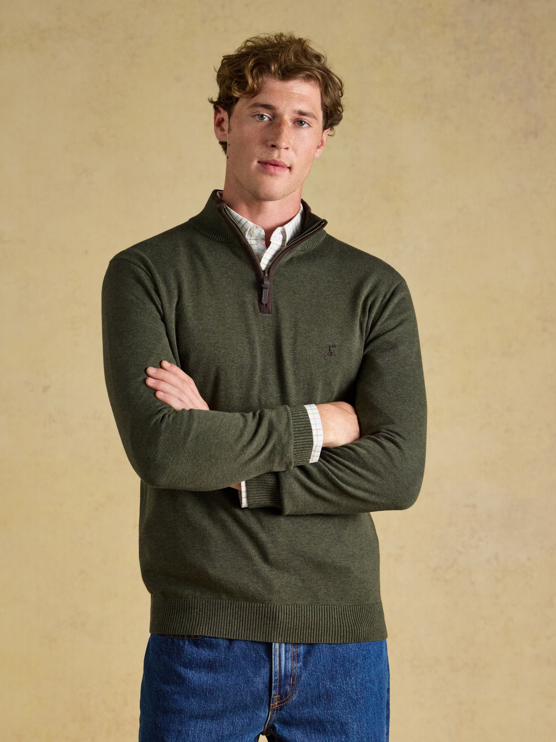 Joules Men's Khaki Hillside Green Quarter Zip Knitted Jumper - Image 3