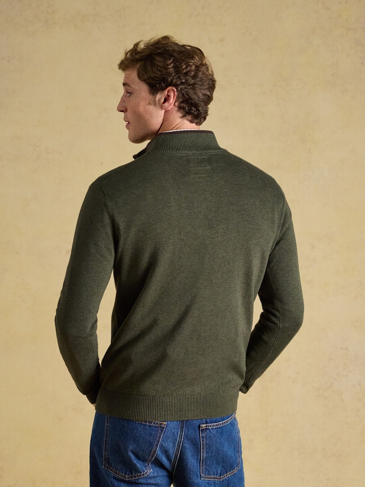 Joules Hillside Khaki Green Quarter Zip Knitted Jumper - Image 2 of 7