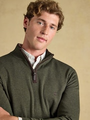 Joules Hillside Khaki Green Quarter Zip Knitted Jumper - Image 4 of 7