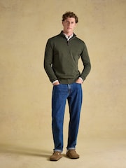 Joules Hillside Khaki Green Quarter Zip Knitted Jumper - Image 5 of 7