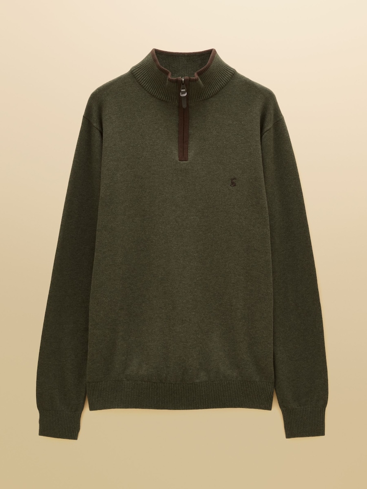 Joules Hillside Khaki Green Quarter Zip Knitted Jumper - Image 7 of 7