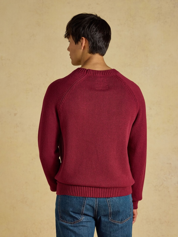Joules Intarsia Crew Neck Burgundy Car Jumper - Image 2 of 8