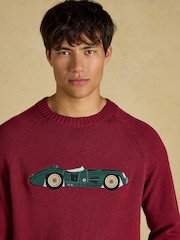 Joules Intarsia Crew Neck Burgundy Car Jumper - Image 5 of 8