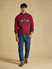 Joules Intarsia Crew Neck Burgundy Car Jumper - Image 7 of 8