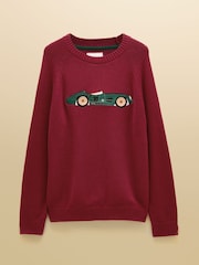 Joules Intarsia Crew Neck Burgundy Car Jumper - Image 8 of 8