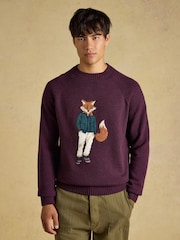 Purple Jonty Fox - Joules Intarsia Crew Neck Jumper - Obraz 1 z 8