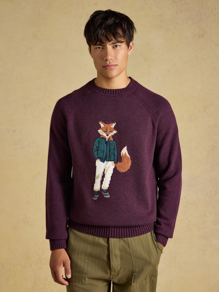 Purple Jonty Fox - Joules Intarsia Crew Neck Jumper - Obraz 1 z 8 Purple Jonty Fox - Joules Intarsia Crew Neck Jumper - Obraz 1 z 8