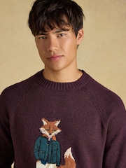 Purple Jonty Fox - Joules Intarsia Crew Neck Jumper - Obraz 4 z 8