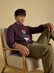 Purple Jonty Fox - Joules Intarsia Crew Neck Jumper - Obraz 6 z 8