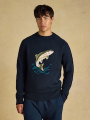 Granatowa ryba - Joules Intarsia Crew Neck Jumper - Obraz 1 z 7