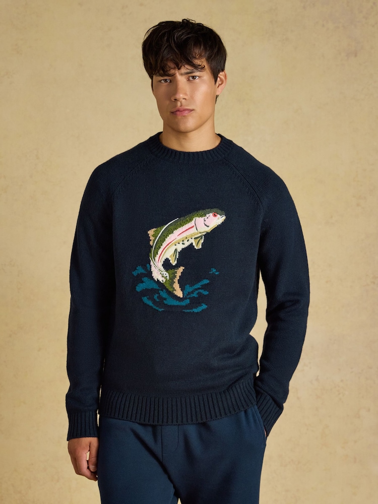 Granatowa ryba - Joules Intarsia Crew Neck Jumper - Obraz 1 z 7 Granatowa ryba - Joules Intarsia Crew Neck Jumper - Obraz 1 z 7
