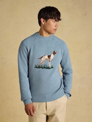 Joules Intarsia Crew Neck Blue Dog Jumper - Image 1 of 7
