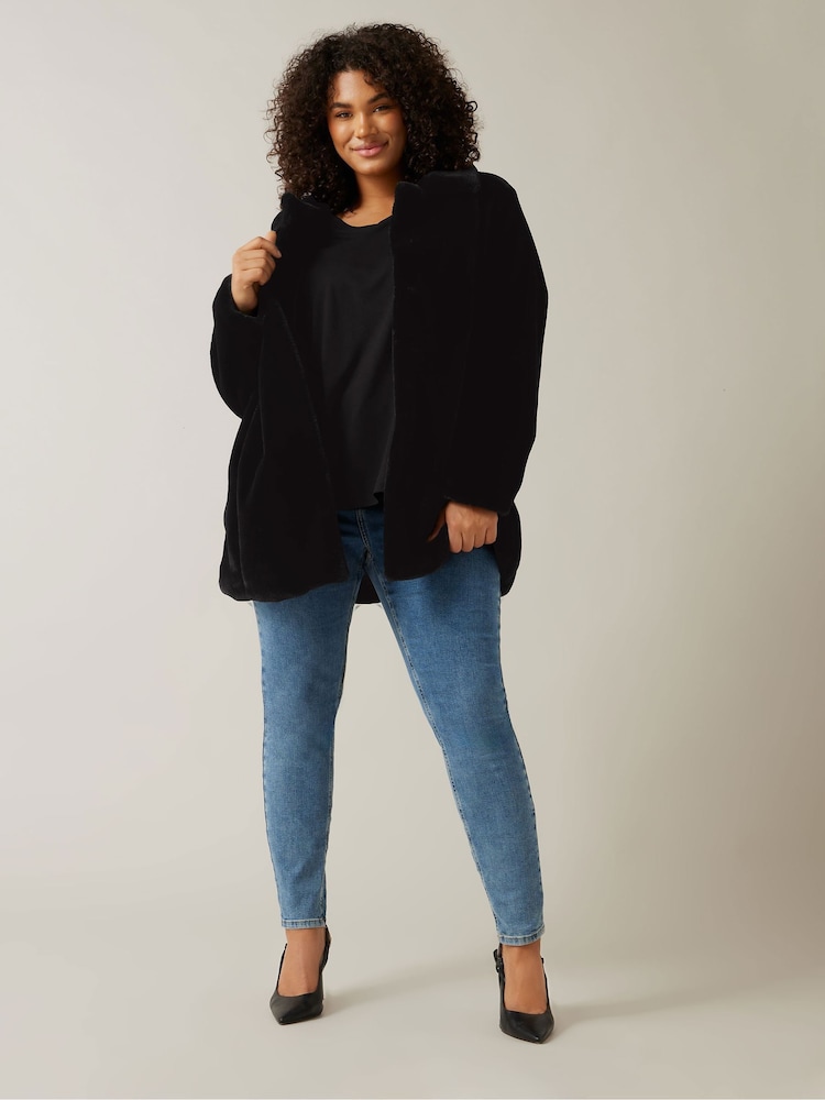 Evans Faux Fur Black Coat - Image 2 of 4