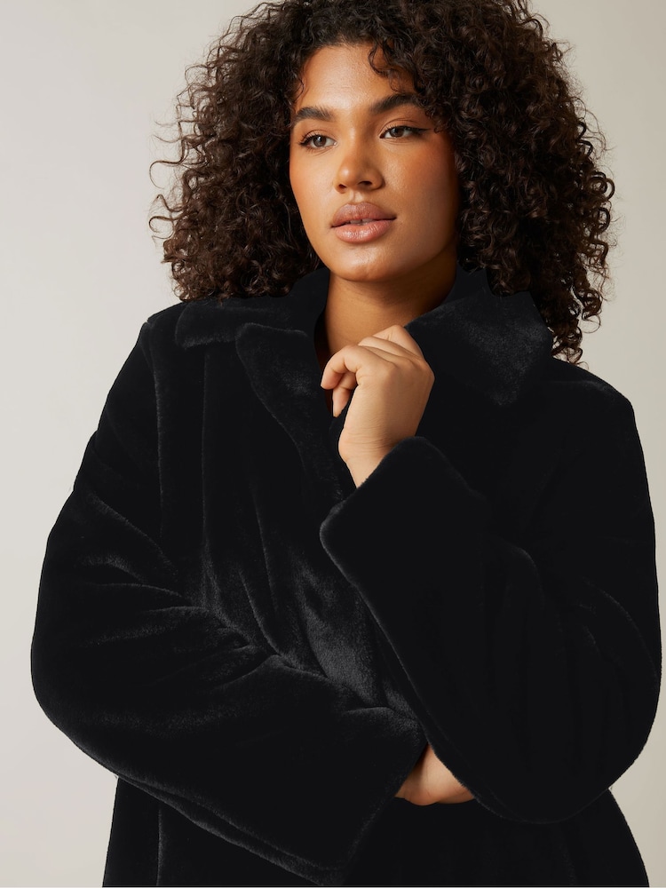 Evans Faux Fur Black Coat - Image 4 of 4 Evans Faux Fur Black Coat - Image 4 of 4