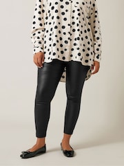 Evans PU Coated Pull On Black Trousers - Image 1 of 4