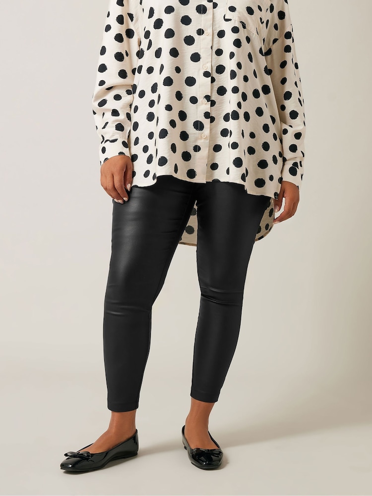 Evans PU Coated Pull On Black Trousers - Image 1 of 4 Evans PU Coated Pull On Black Trousers - Image 1 of 4