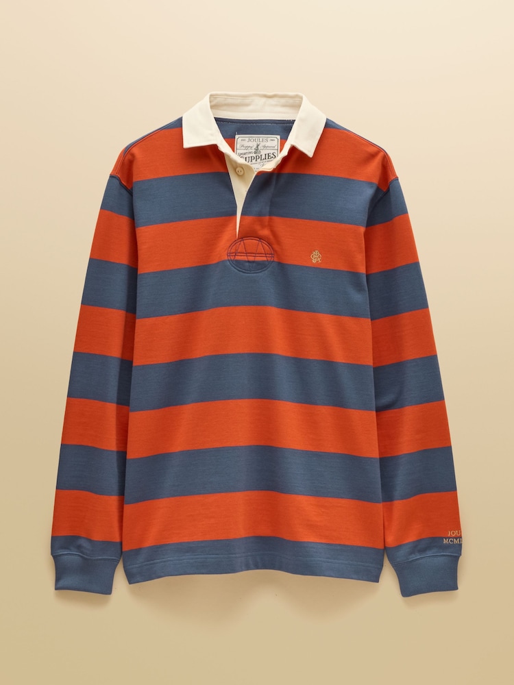 Joules Rugby Club Blue & Orange Long Sleeve Striped Rugby Shirt - Image 10 of 10