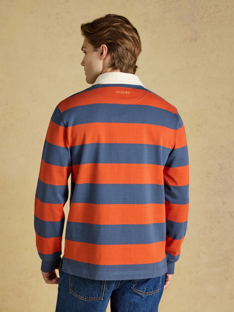 Joules Rugby Club Blue/Orange Long Sleeve Striped Rugby Shirt - Image 2 of 8 Joules Rugby Club Blue/Orange Long Sleeve Striped Rugby Shirt - Image 2 of 8