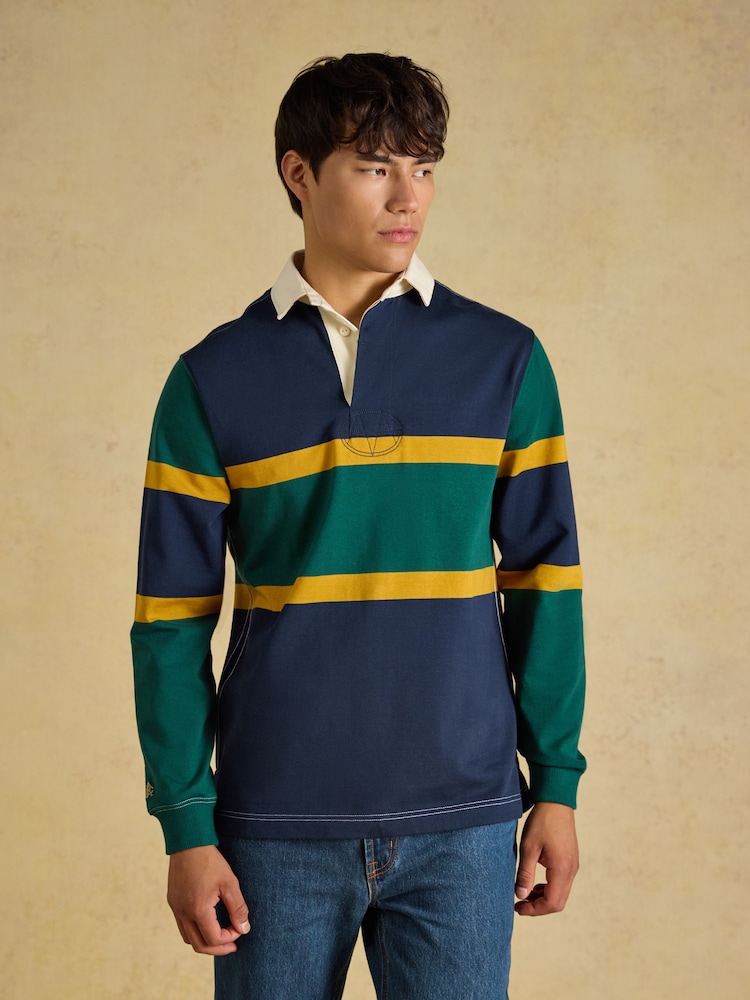 Joules Green/Navy Embellished Rugby Shirt - Image 1 of 9 Joules Green/Navy Embellished Rugby Shirt - Image 1 of 9