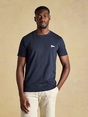 Joules Navy Boat Print Classic Fit Cotton T-Shirt - Image 1 of 7