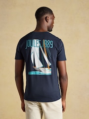 Joules Navy Boat Print Classic Fit Cotton T-Shirt - Image 2 of 7