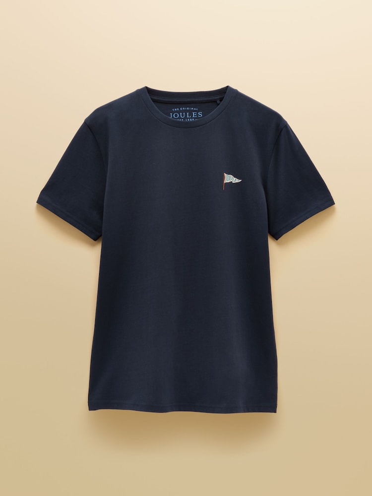 Joules Navy Boat Print Classic Fit Cotton T-Shirt - Image 7 of 7