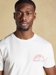 Joules White Sport Print Classic Fit Cotton T-Shirt - Image 3 of 5