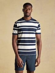 Joules Rugby Club Navy & White Striped Crew Neck Cotton T-Shirt - Image 1 of 7
