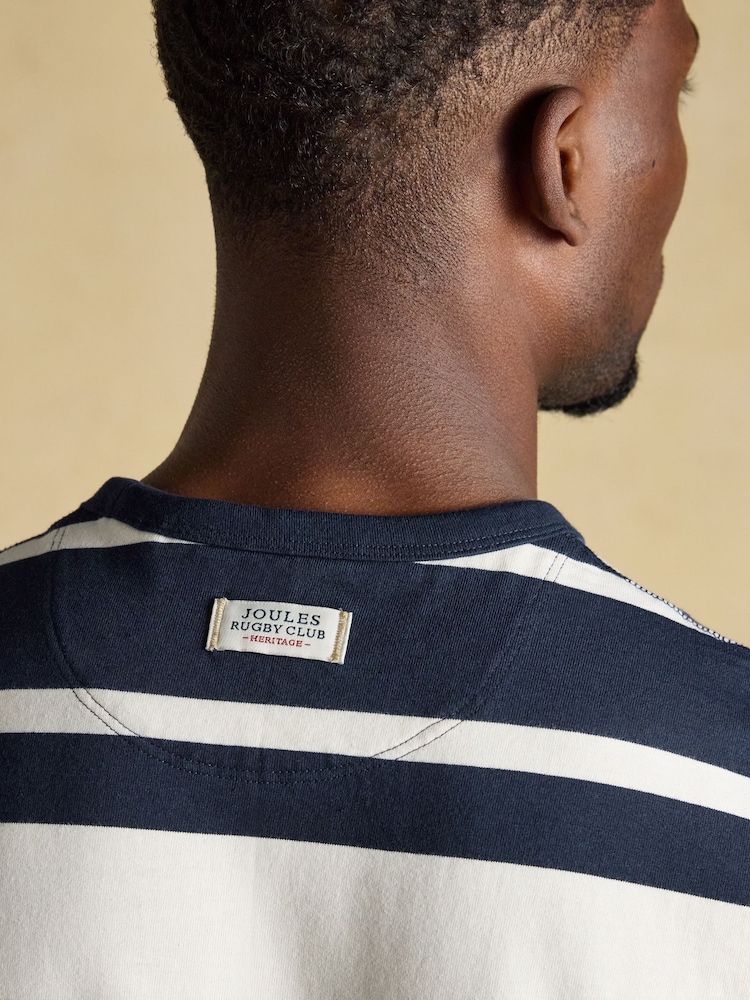 Joules Rugby Club Navy & White Striped Crew Neck Cotton T-Shirt - Image 6 of 6 Joules Rugby Club Navy & White Striped Crew Neck Cotton T-Shirt - Image 6 of 6