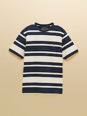 Joules Rugby Club Navy & White Striped Crew Neck Cotton T-Shirt - Image 7 of 7