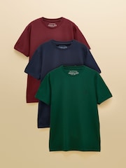 Joules Navy/Port/Green Classic Fit Cotton T-Shirt 3 Pack - Image 1 of 8