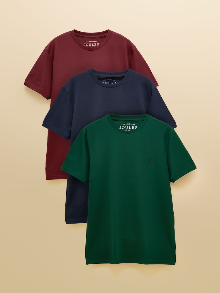 Joules Navy/Port/Green Classic Fit Cotton T-Shirt 3 Pack - Image 1 of 8 Joules Navy/Port/Green Classic Fit Cotton T-Shirt 3 Pack - Image 1 of 8