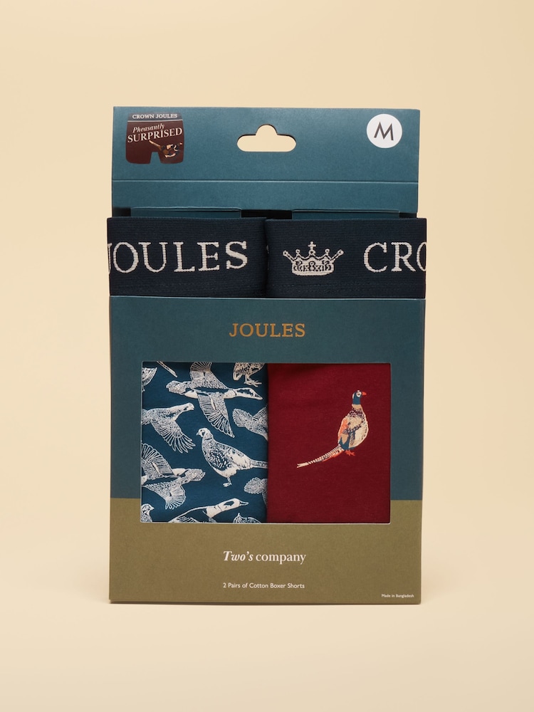 Joules Pheasantly Suprised Navy/Burgundy Cotton Jersey Boxer Shorts 2 pack - Image 1 of 4