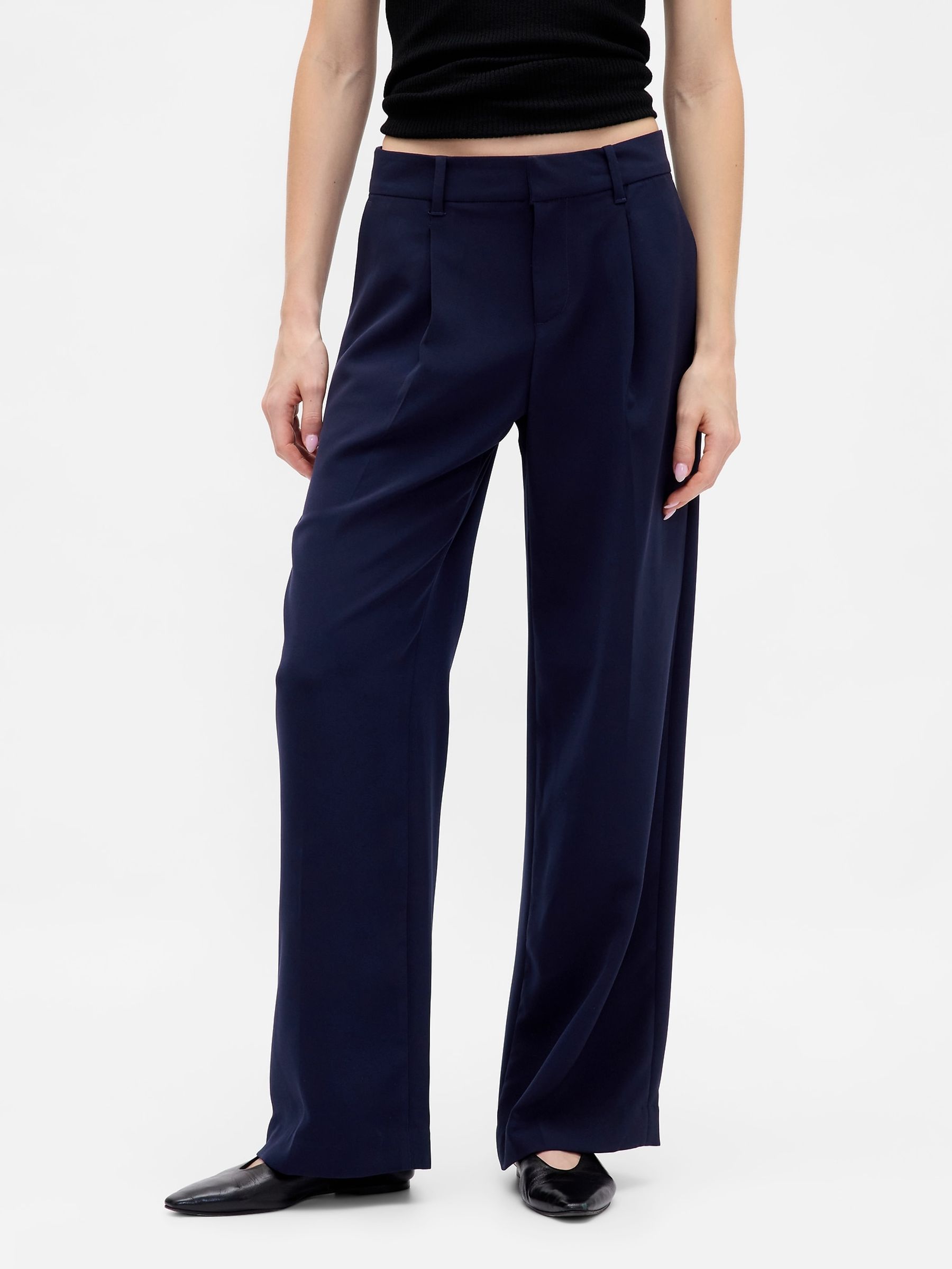 Buy Gap Navy Blue 365 Low Waisted Pleated Wide-Leg Trousers from
