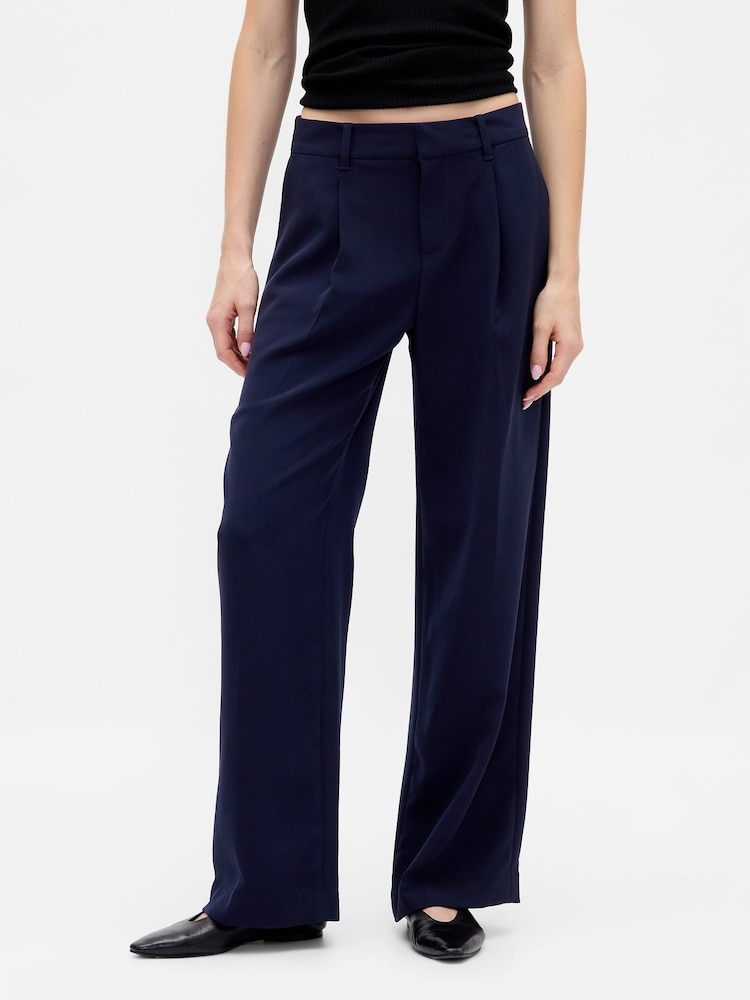 Gap Navy Blue 365 Low Waisted Pleated Wide-Leg Trousers - Image 1 of 6 Gap Navy Blue 365 Low Waisted Pleated Wide-Leg Trousers - Image 1 of 6