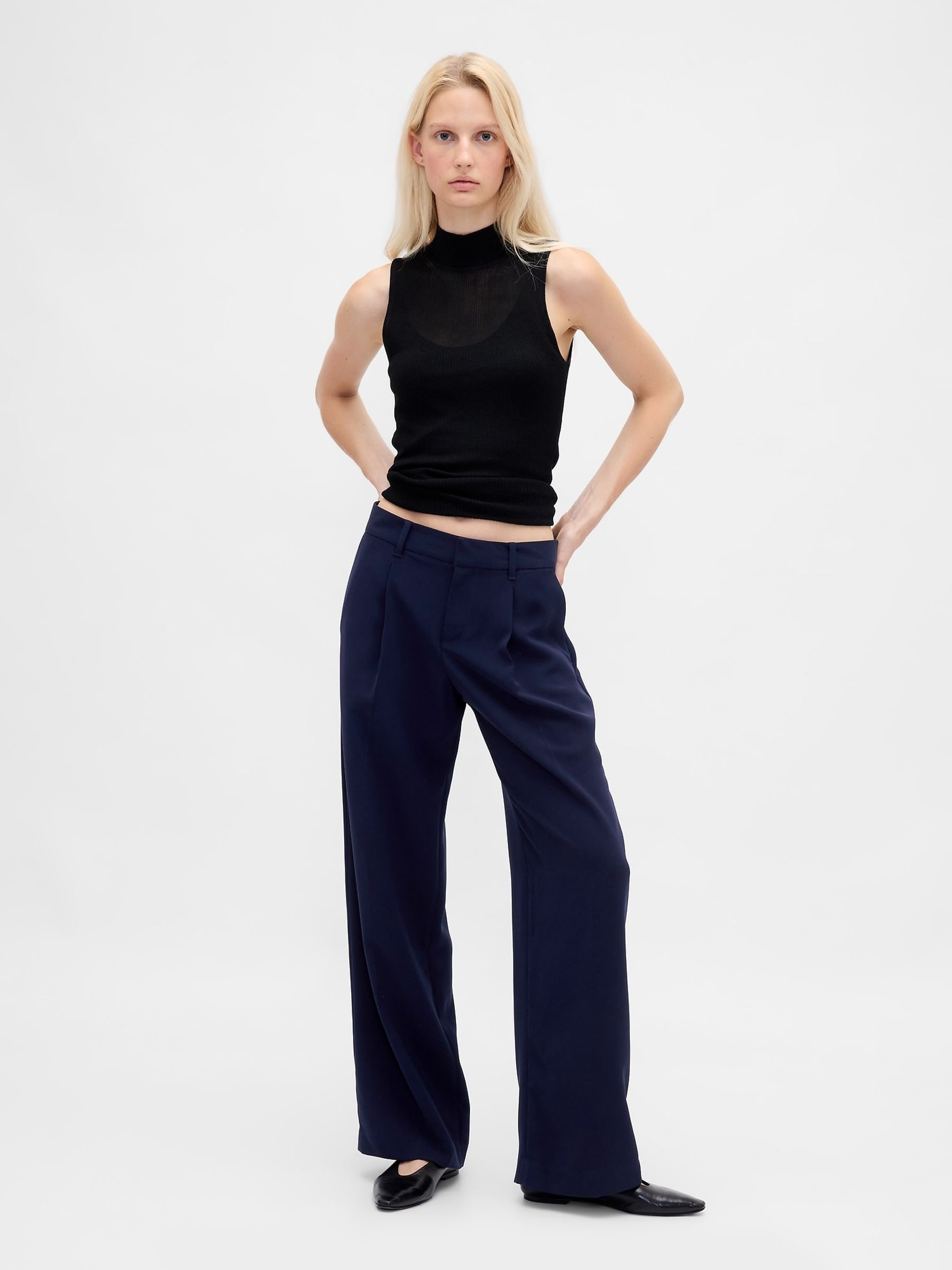 Buy Gap Navy Blue 365 Low Waisted Pleated Wide-Leg Trousers from