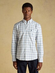 Joules White & Blue Checked Classic Fit Cotton Oxford Shirt - Image 1 of 11