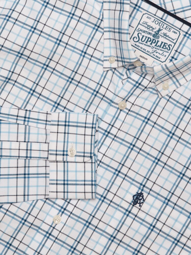 Joules White & Blue Checked Classic Fit Cotton Oxford Shirt - Image 2 of 11 Joules White & Blue Checked Classic Fit Cotton Oxford Shirt - Image 2 of 11