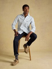 Joules White & Blue Checked Classic Fit Cotton Oxford Shirt - Image 4 of 11