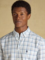 Joules White & Blue Checked Classic Fit Cotton Oxford Shirt - Image 8 of 11