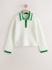 Ecru Cable Knit Double Collar Polo Jumper - Image 1 of 3