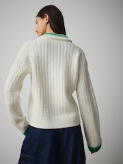 Ecru Cable Knit Double Collar Polo Jumper - Image 4 of 8