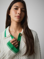 Ecru Cable Knit Double Collar Polo Jumper - Image 5 of 8