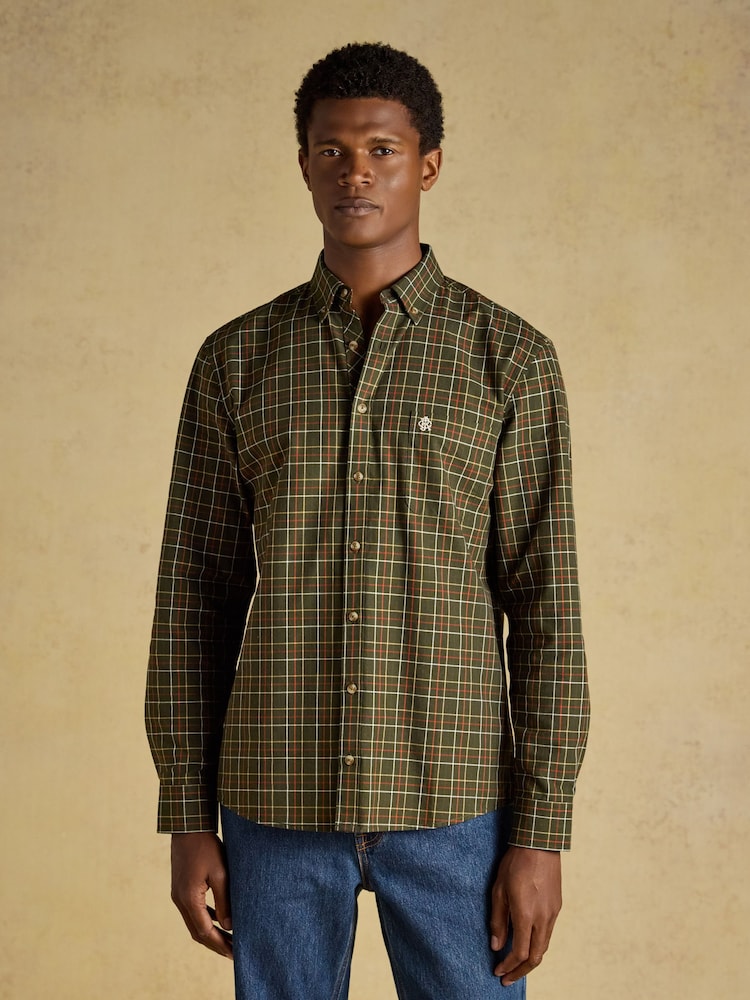 Joules Green Checked Classic Fit Cotton Oxford Shirt - Image 1 of 10