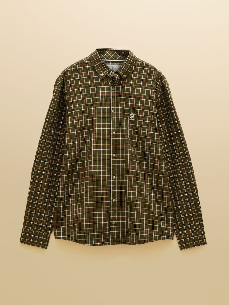 Joules Green Checked Classic Fit Cotton Oxford Shirt - Image 10 of 10