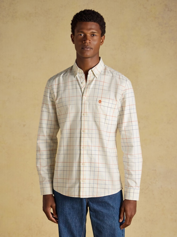 Joules White Checked Classic Fit Cotton Oxford Shirt - Image 1 of 12
