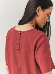 Red Short Sleeve Boxy T-Shirt with Linen - Image 4 of 7