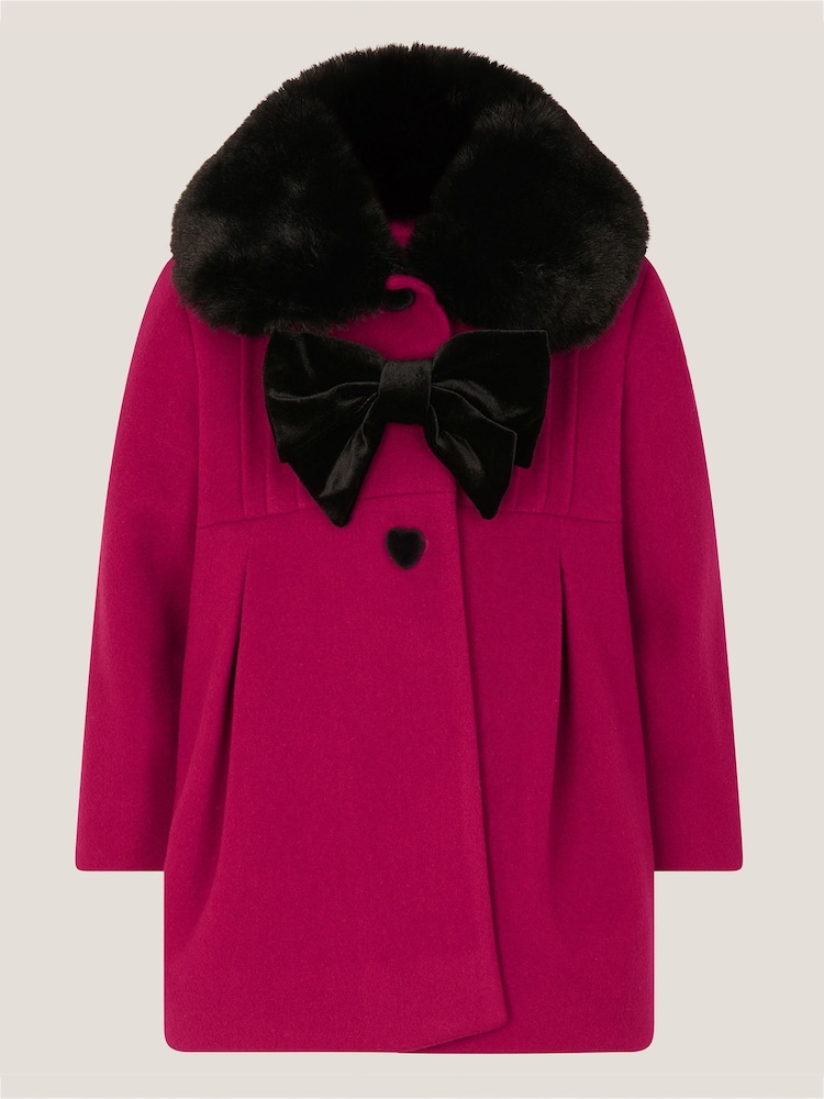 Monsoon Red Baby Fluffy Collar Bow Coat - Image 2 of 4 Monsoon Red Baby Fluffy Collar Bow Coat - Image 2 of 4